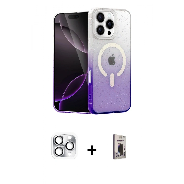MARSİLYAN™- iPhone 16 Pro Max Kılıf Eksen Minimal Özel Seri - Siyah Bilvis Hayalet Cam Ekran Koruyucu + Pers Alüminyum Kamera Lens - GS