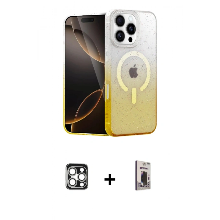 MARSİLYAN™- iPhone 16 Pro Max Kılıf Eksen Minimal Özel Seri - Siyah Bilvis Hayalet Cam Ekran Koruyucu + PVD Metal Kamera Lens - GS
