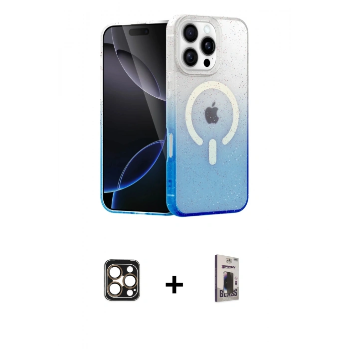 MARSİLYAN™- iPhone 16 Pro Max Kılıf Eksen Minimal Özel Seri - Siyah Bilvis Hayalet Cam Ekran Koruyucu + PVD Metal Kamera Lens - GD