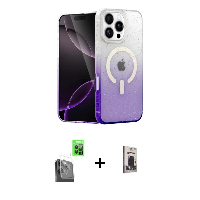 MARSİLYAN™- iPhone 16 Pro Max Kılıf Eksen Minimal Özel Seri - Siyah Bilvis Hayalet Cam Ekran Koruyucu + Raze Metal Kamera Lens - SH