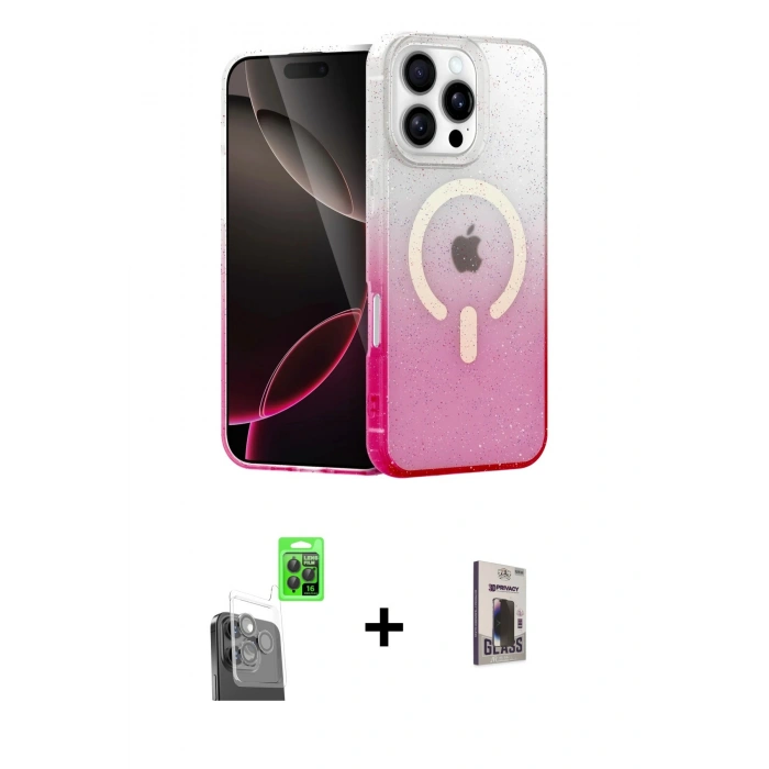MARSİLYAN™- iPhone 16 Pro Max Kılıf Eksen Minimal Özel Seri - Siyah Bilvis Hayalet Cam Ekran Koruyucu + Raze Metal Kamera Lens - SH