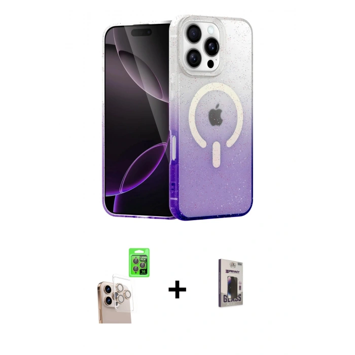 MARSİLYAN™- iPhone 16 Pro Max Kılıf Eksen Minimal Özel Seri - Siyah Bilvis Hayalet Cam Ekran Koruyucu + Raze Metal Kamera Lens - NLGY