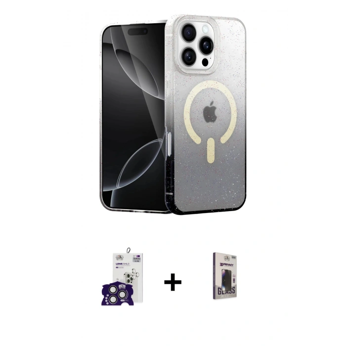 MARSİLYAN™- iPhone 16 Pro Max Kılıf Eksen Minimal Özel Seri - Siyah Bilvis Hayalet Cam Ekran Koruyucu + Bilvis Titan Kamera Lens - TMGI