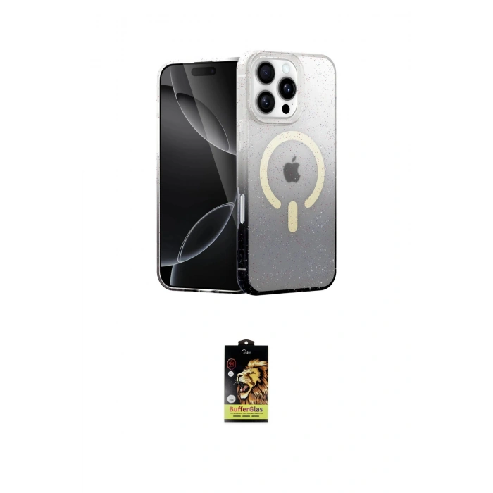 MARSİLYAN™- iPhone 16 Pro Max Kılıf Eksen Minimal Özel Seri - Siyah Buffer Cam Ekran Koruyucu
