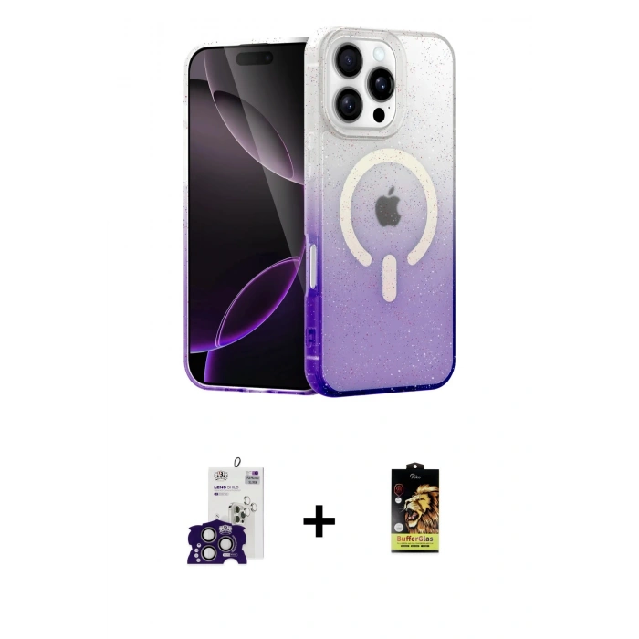 MARSİLYAN™- iPhone 16 Pro Max Kılıf Eksen Minimal Özel Seri - Siyah Buffer Cam Ekran Koruyucu + Bilvis Titan Kamera Lens - TMGI