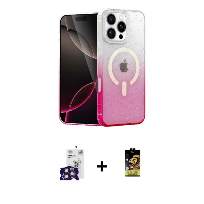 MARSİLYAN™- iPhone 16 Pro Max Kılıf Eksen Minimal Özel Seri - Siyah Buffer Cam Ekran Koruyucu + Bilvis Titan Kamera Lens - TMGI