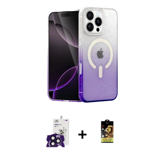 MARSİLYAN™- iPhone 16 Pro Max Kılıf Eksen Minimal Özel Seri - Siyah Buffer Cam Ekran Koruyucu + Bilvis Titan Kamera Lens - SH
