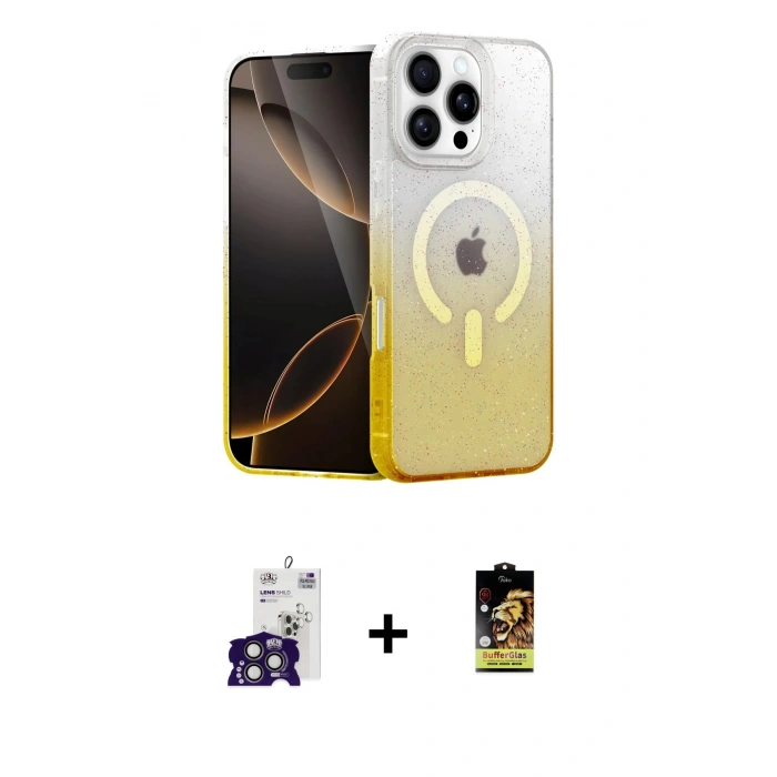 MARSİLYAN™- iPhone 16 Pro Max Kılıf Eksen Minimal Özel Seri - Siyah Buffer Cam Ekran Koruyucu + Bilvis Titan Kamera Lens - TMGI