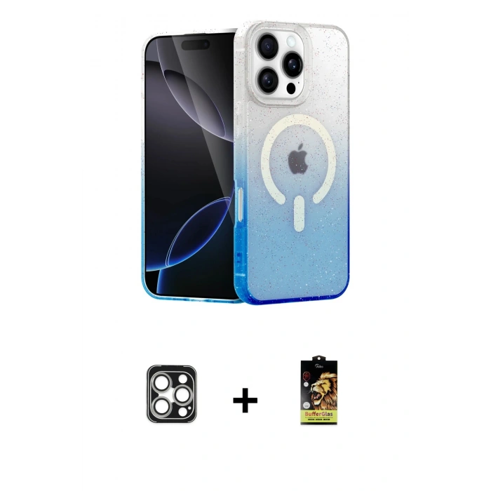 MARSİLYAN™- iPhone 16 Pro Max Kılıf Eksen Minimal Özel Seri - Siyah Buffer Cam Ekran Koruyucu + Gümüş PVD Metal Kamera Lens