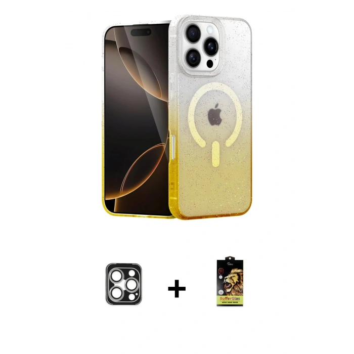 MARSİLYAN™- iPhone 16 Pro Max Kılıf Eksen Minimal Özel Seri - Siyah Buffer Cam Ekran Koruyucu + Gümüş PVD Metal Kamera Lens