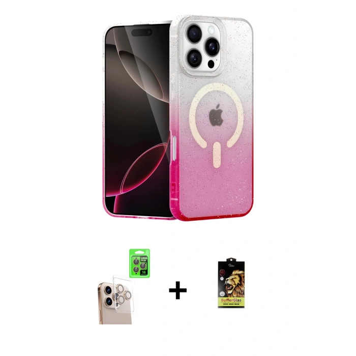MARSİLYAN™- iPhone 16 Pro Max Kılıf Eksen Minimal Özel Seri - Siyah Buffer Cam Ekran Koruyucu + Raze Metal Kamera Lens - NLGY