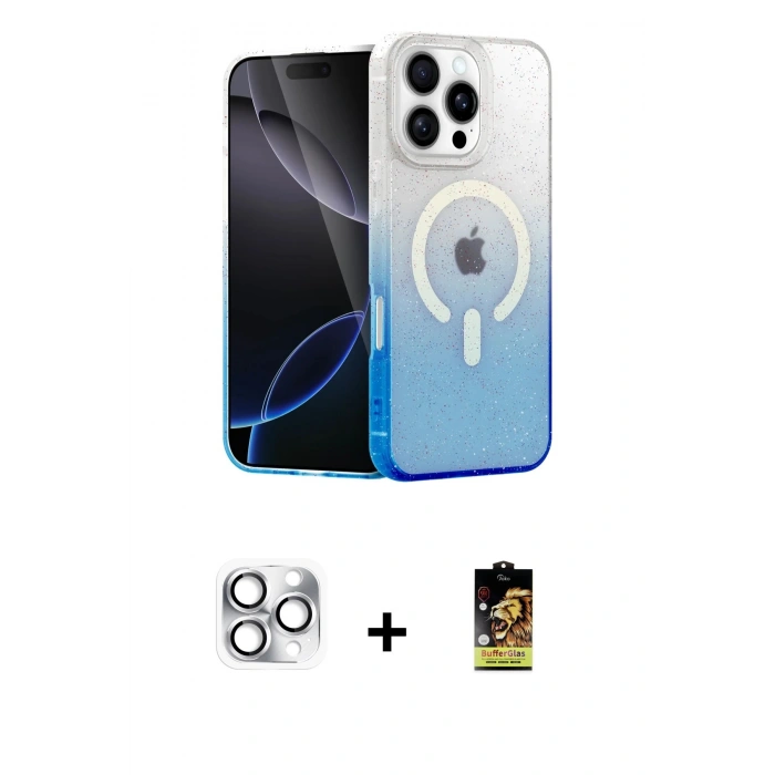 MARSİLYAN™- iPhone 16 Pro Max Kılıf Eksen Minimal Özel Seri - Siyah Buffer Cam Ekran Koruyucu + Pers Alüminyum Kamera Lens - GS