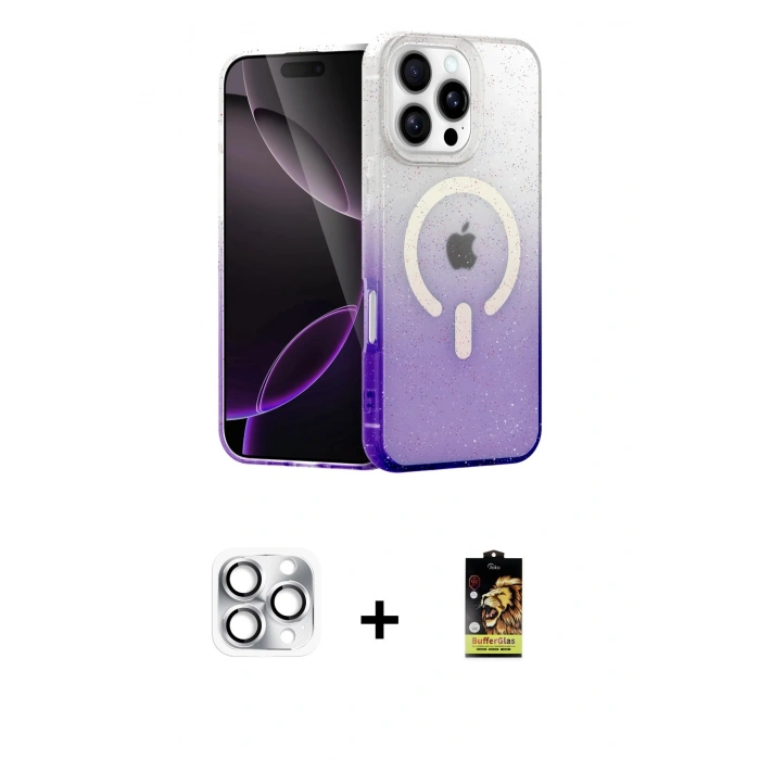 MARSİLYAN™- iPhone 16 Pro Max Kılıf Eksen Minimal Özel Seri - Siyah Buffer Cam Ekran Koruyucu + Pers Alüminyum Kamera Lens - GS
