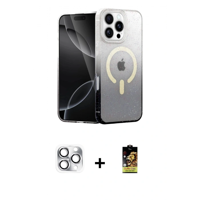MARSİLYAN™- iPhone 16 Pro Max Kılıf Eksen Minimal Özel Seri - Siyah Buffer Cam Ekran Koruyucu + Pers Alüminyum Kamera Lens - GS