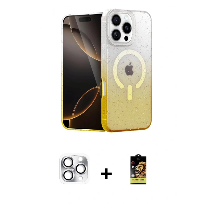 MARSİLYAN™- iPhone 16 Pro Max Kılıf Eksen Minimal Özel Seri - Siyah Buffer Cam Ekran Koruyucu + Pers Alüminyum Kamera Lens - GS