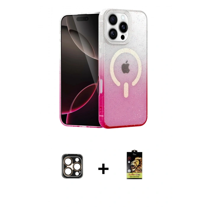 MARSİLYAN™- iPhone 16 Pro Max Kılıf Eksen Minimal Özel Seri - Siyah Buffer Cam Ekran Koruyucu + PVD Metal Kamera Lens - GD