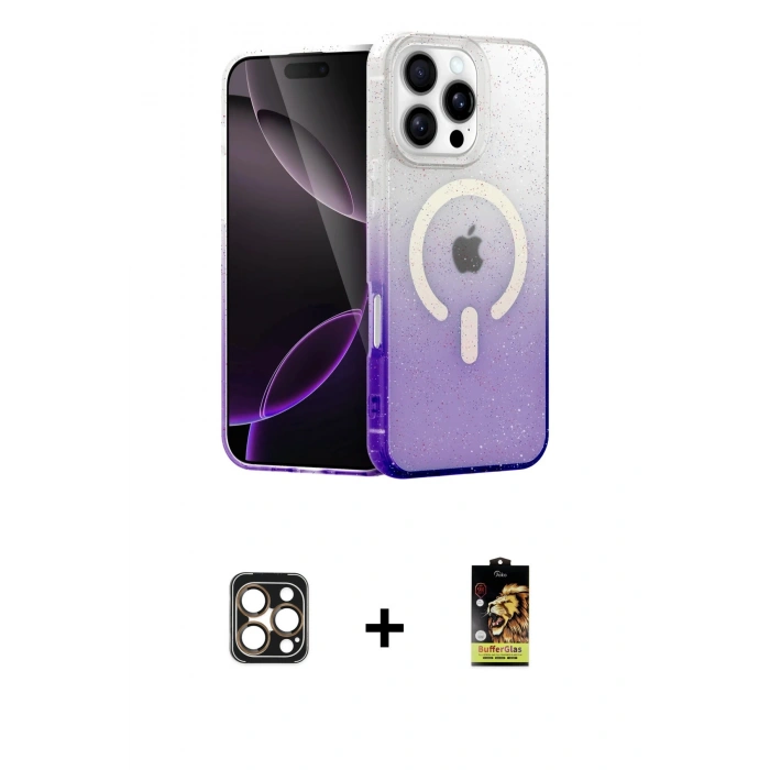 MARSİLYAN™- iPhone 16 Pro Max Kılıf Eksen Minimal Özel Seri - Siyah Buffer Cam Ekran Koruyucu + PVD Metal Kamera Lens - GD