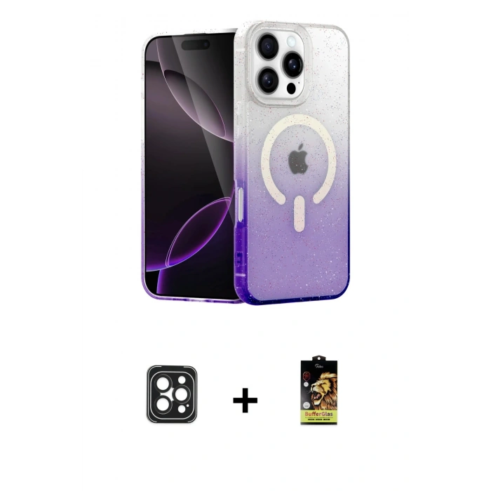 MARSİLYAN™- iPhone 16 Pro Max Kılıf Eksen Minimal Özel Seri - Siyah Buffer Cam Ekran Koruyucu + PVD Metal Kamera Lens - SH