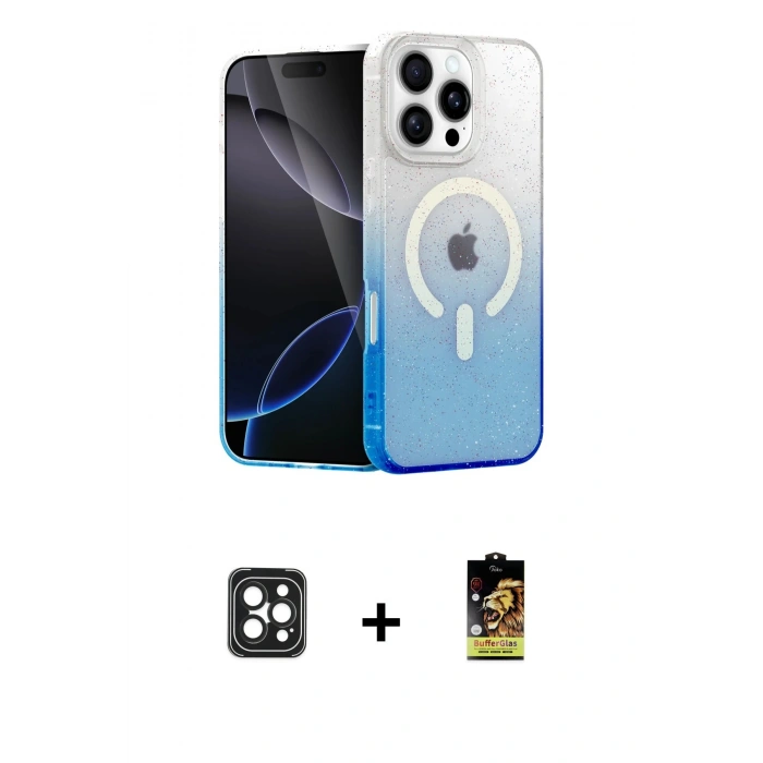 MARSİLYAN™- iPhone 16 Pro Max Kılıf Eksen Minimal Özel Seri - Siyah Buffer Cam Ekran Koruyucu + PVD Metal Kamera Lens - SH