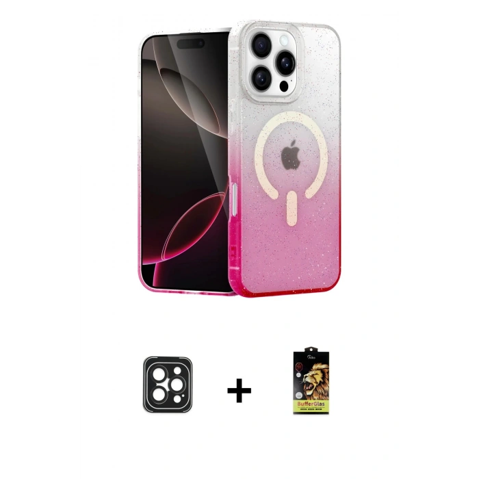 MARSİLYAN™- iPhone 16 Pro Max Kılıf Eksen Minimal Özel Seri - Siyah Buffer Cam Ekran Koruyucu + PVD Metal Kamera Lens - SH