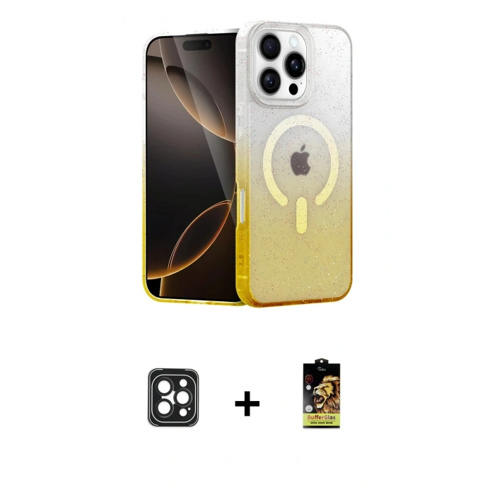 MARSİLYAN™- iPhone 16 Pro Max Kılıf Eksen Minimal Özel Seri - Siyah Buffer Cam Ekran Koruyucu + PVD Metal Kamera Lens - SH