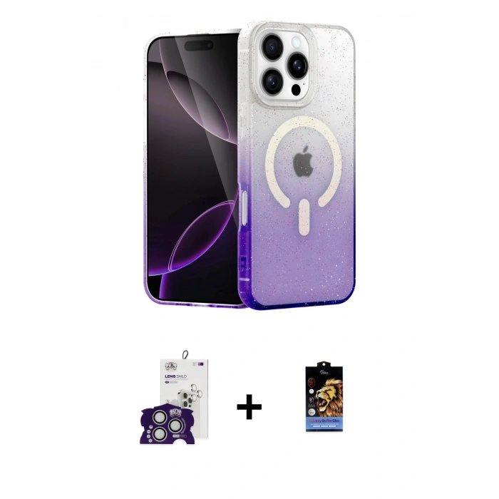 MARSİLYAN™- iPhone 16 Pro Max Kılıf Eksen Minimal Özel Seri - Siyah Buffer Hayalet Cam Ekran Koruyucu + Bilvis Titan Kamera Lens - GS
