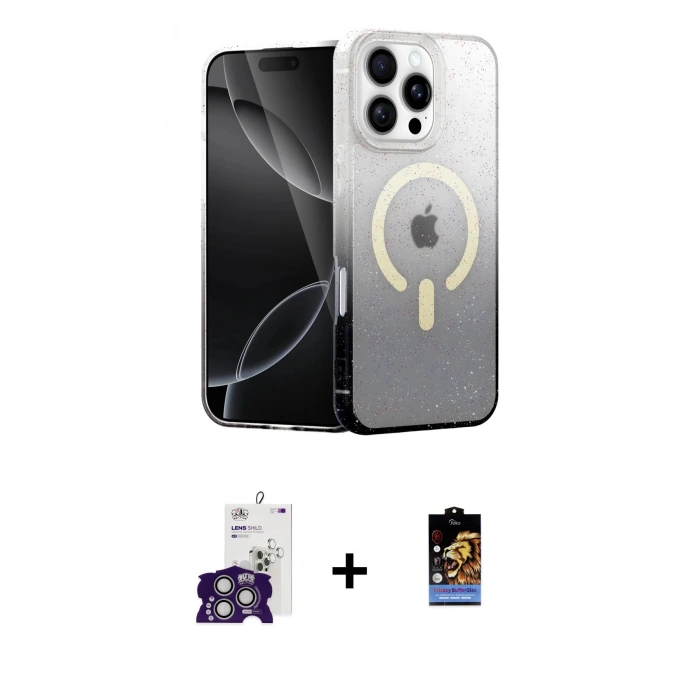 MARSİLYAN™- iPhone 16 Pro Max Kılıf Eksen Minimal Özel Seri - Siyah Buffer Hayalet Cam Ekran Koruyucu + Bilvis Titan Kamera Lens - GS