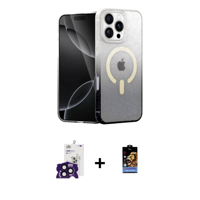 MARSİLYAN™- iPhone 16 Pro Max Kılıf Eksen Minimal Özel Seri - Siyah Buffer Hayalet Cam Ekran Koruyucu + Bilvis Titan Kamera Lens - SH
