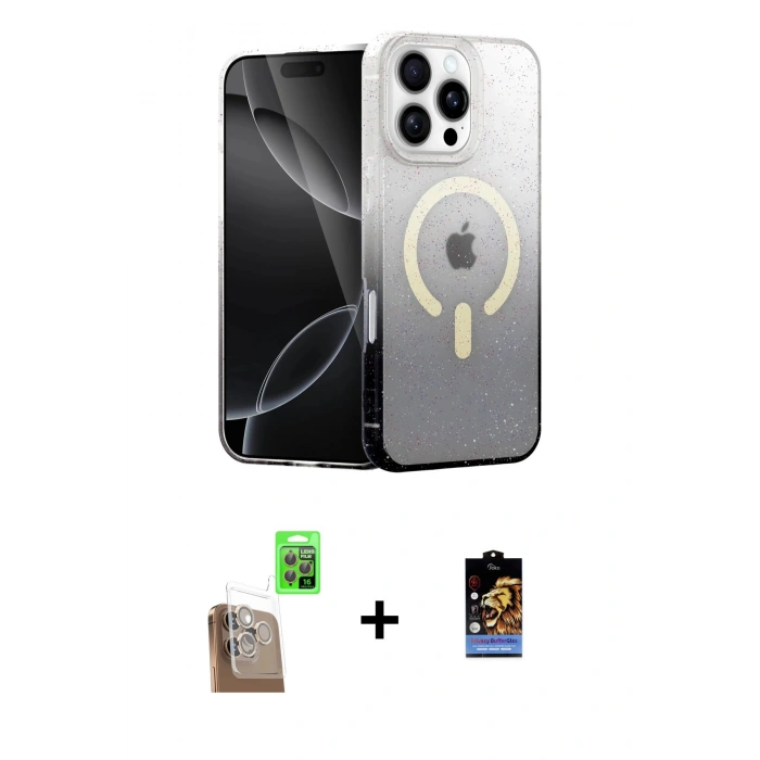 MARSİLYAN™- iPhone 16 Pro Max Kılıf Eksen Minimal Özel Seri - Siyah Buffer Hayalet Cam Ekran Koruyucu + Raze Metal Kamera Lens - CLTM