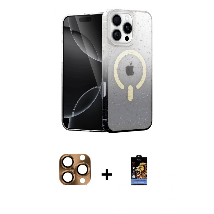 MARSİLYAN™- iPhone 16 Pro Max Kılıf Eksen Minimal Özel Seri - Siyah Buffer Hayalet Cam Ekran Koruyucu + Pers Alüminyum Kamera Lens - CLTM