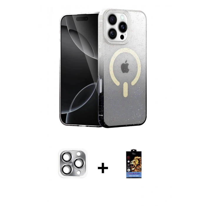MARSİLYAN™- iPhone 16 Pro Max Kılıf Eksen Minimal Özel Seri - Siyah Buffer Hayalet Cam Ekran Koruyucu + Pers Alüminyum Kamera Lens - GI