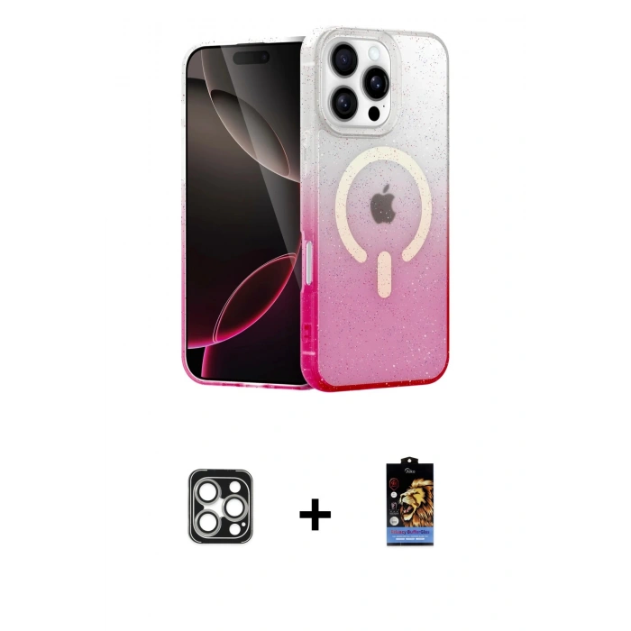 MARSİLYAN™- iPhone 16 Pro Max Kılıf Eksen Minimal Özel Seri - Siyah Buffer Hayalet Cam Ekran Koruyucu + Gümüş PVD Metal Kamera Lens