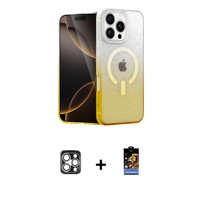 MARSİLYAN™- iPhone 16 Pro Max Kılıf Eksen Minimal Özel Seri - Siyah Buffer Hayalet Cam Ekran Koruyucu + Gümüş PVD Metal Kamera Lens