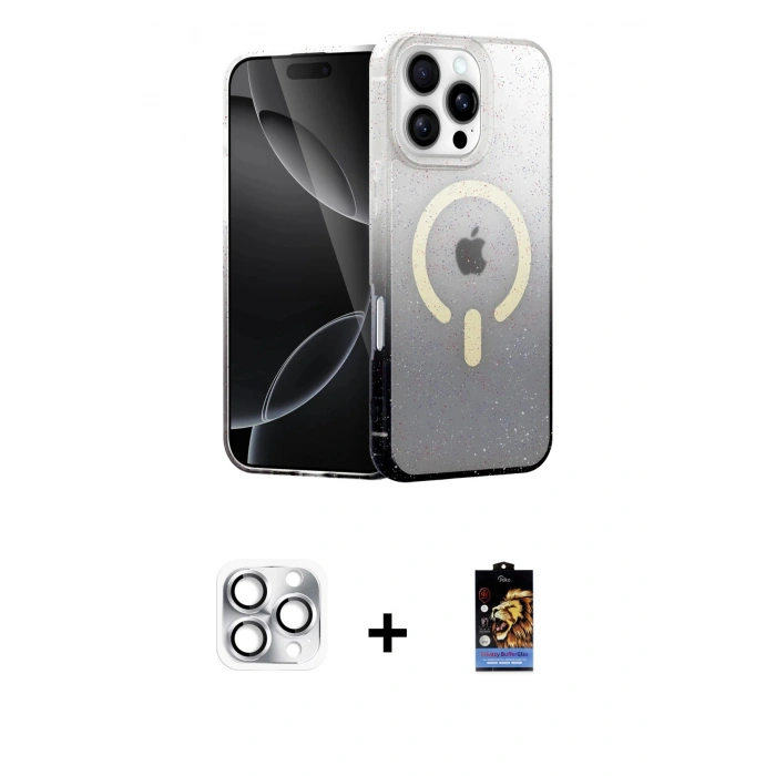 MARSİLYAN™- iPhone 16 Pro Max Kılıf Eksen Minimal Özel Seri - Siyah Buffer Hayalet Cam Ekran Koruyucu + Pers Alüminyum Kamera Lens - GS