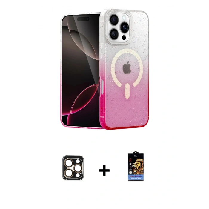 MARSİLYAN™- iPhone 16 Pro Max Kılıf Eksen Minimal Özel Seri - Siyah Buffer Hayalet Cam Ekran Koruyucu + PVD Metal Kamera Lens - GD