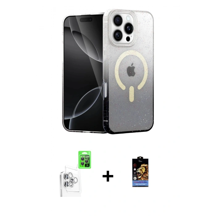 MARSİLYAN™- iPhone 16 Pro Max Kılıf Eksen Minimal Özel Seri - Siyah Buffer Hayalet Cam Ekran Koruyucu + Raze Metal Kamera Lens - BZ