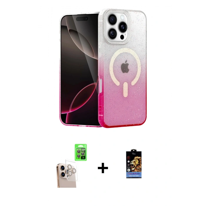 MARSİLYAN™- iPhone 16 Pro Max Kılıf Eksen Minimal Özel Seri - Siyah Buffer Hayalet Cam Ekran Koruyucu + Raze Metal Kamera Lens - NLGY