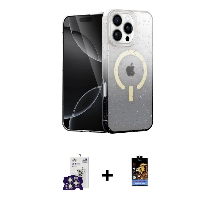 MARSİLYAN™- iPhone 16 Pro Max Kılıf Eksen Minimal Özel Seri - Siyah Buffer Hayalet Cam Ekran Koruyucu + Bilvis Titan Kamera Lens - TMGI