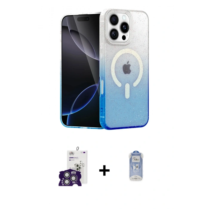 MARSİLYAN™- iPhone 16 Pro Max Kılıf Eksen Minimal Özel Seri - Siyah Joko Magic 5D Cam + Gümüş Bilvis Titan Kamera Lens