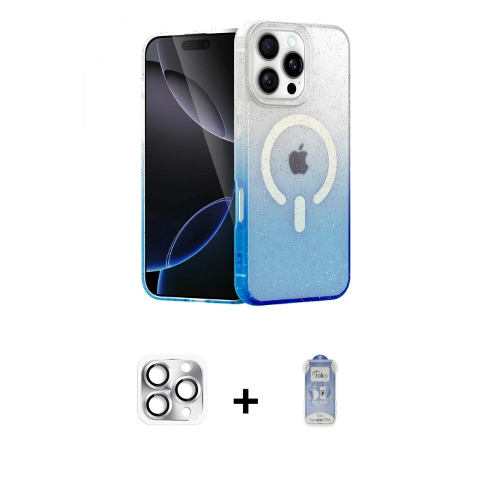 MARSİLYAN™- iPhone 16 Pro Max Kılıf Eksen Minimal Özel Seri - Siyah Joko Magic 5D Cam + Pers Alüminyum Kamera Lens - GS