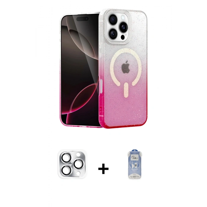 MARSİLYAN™- iPhone 16 Pro Max Kılıf Eksen Minimal Özel Seri - Siyah Joko Magic 5D Cam + Pers Alüminyum Kamera Lens - GS