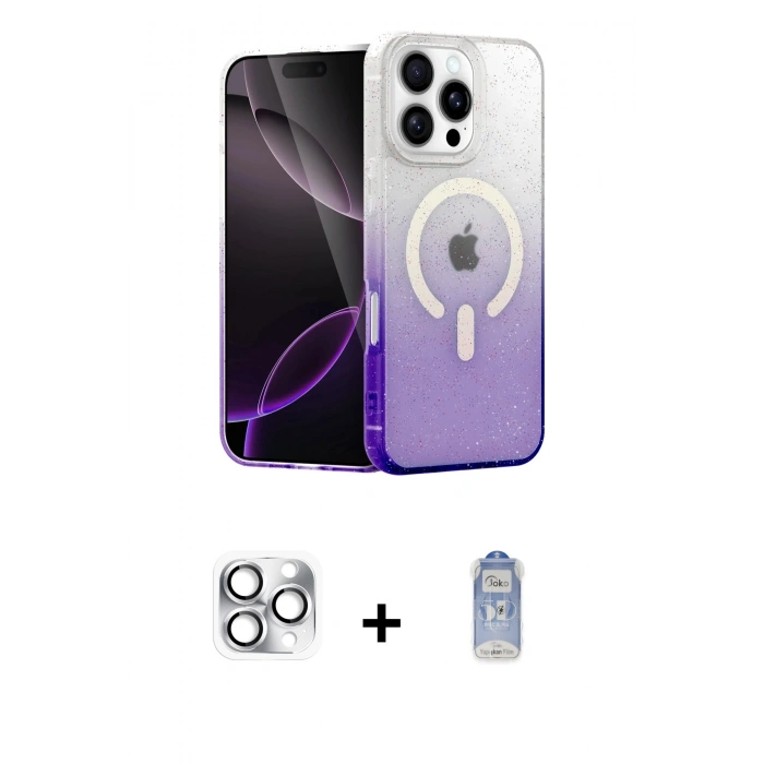 MARSİLYAN™- iPhone 16 Pro Max Kılıf Eksen Minimal Özel Seri - Siyah Joko Magic 5D Cam + Pers Alüminyum Kamera Lens - GS
