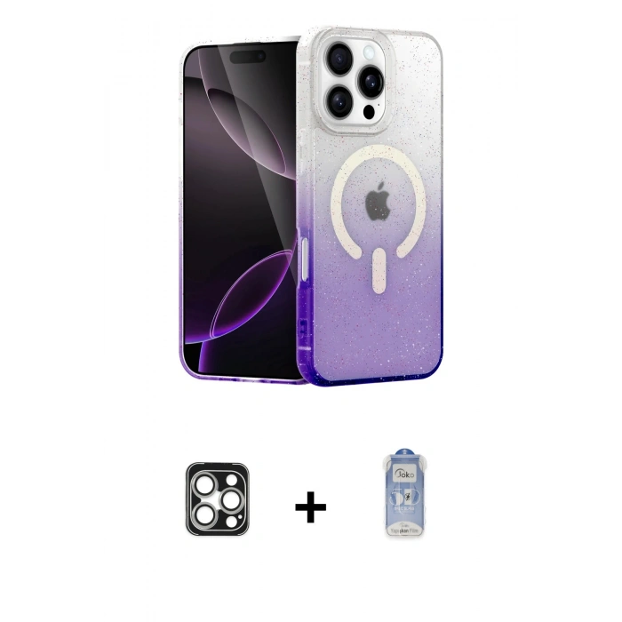 MARSİLYAN™- iPhone 16 Pro Max Kılıf Eksen Minimal Özel Seri - Siyah Joko Magic 5D Cam + Gümüş PVD Metal Kamera Lens