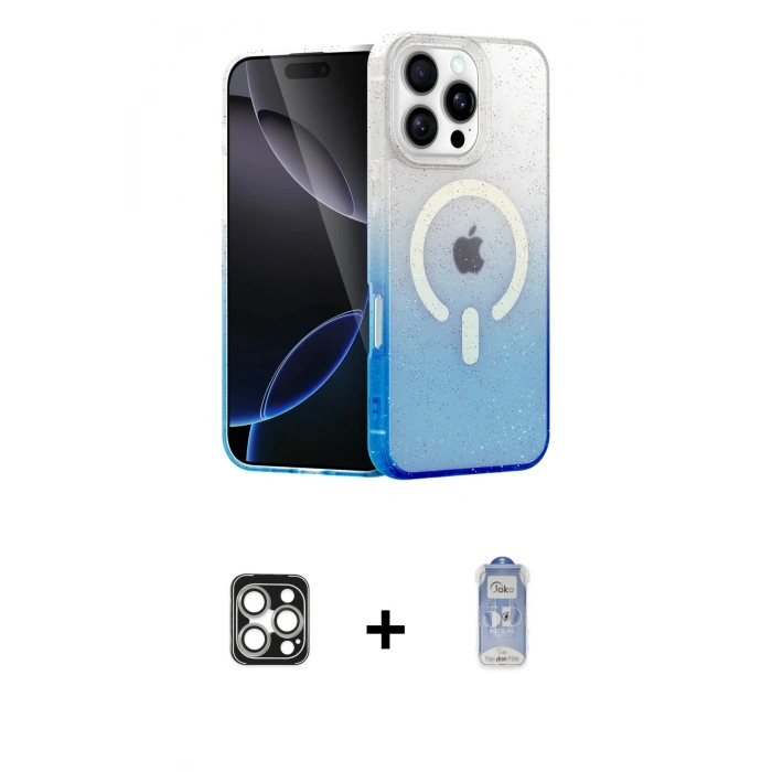 MARSİLYAN™- iPhone 16 Pro Max Kılıf Eksen Minimal Özel Seri - Siyah Joko Magic 5D Cam + Gümüş PVD Metal Kamera Lens