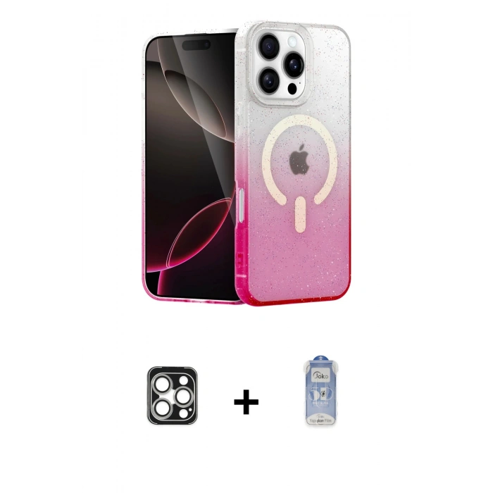 MARSİLYAN™- iPhone 16 Pro Max Kılıf Eksen Minimal Özel Seri - Siyah Joko Magic 5D Cam + Gümüş PVD Metal Kamera Lens