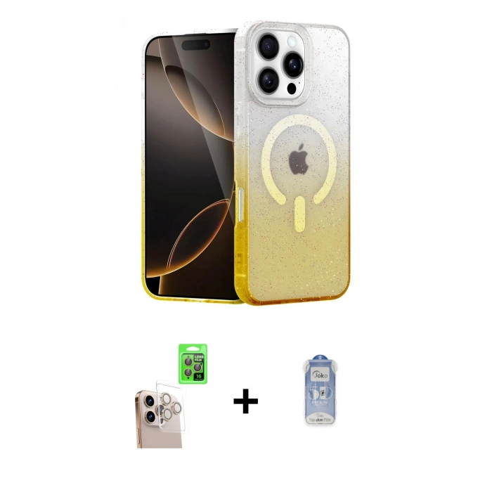 MARSİLYAN™- iPhone 16 Pro Max Kılıf Eksen Minimal Özel Seri - Siyah Joko Magic 5D Cam + Natural Grey Raze Metal Kamera Lens