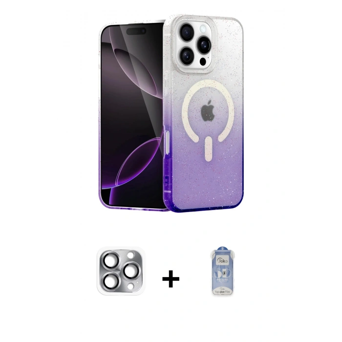 MARSİLYAN™- iPhone 16 Pro Max Kılıf Eksen Minimal Özel Seri - Siyah Joko Magic 5D Cam + Pers Alüminyum Kamera Lens - GI