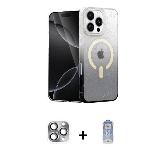 MARSİLYAN™- iPhone 16 Pro Max Kılıf Eksen Minimal Özel Seri - Siyah Joko Magic 5D Cam + Pers Alüminyum Kamera Lens - GI