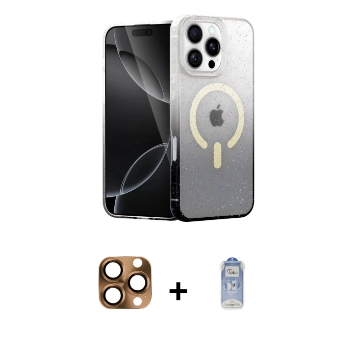 MARSİLYAN™- iPhone 16 Pro Max Kılıf Eksen Minimal Özel Seri - Siyah Joko Magic 5D Cam + Pers Alüminyum Kamera Lens - CLTM