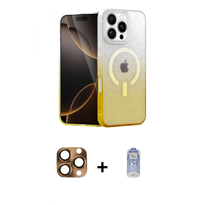 MARSİLYAN™- iPhone 16 Pro Max Kılıf Eksen Minimal Özel Seri - Siyah Joko Magic 5D Cam + Pers Alüminyum Kamera Lens - CLTM